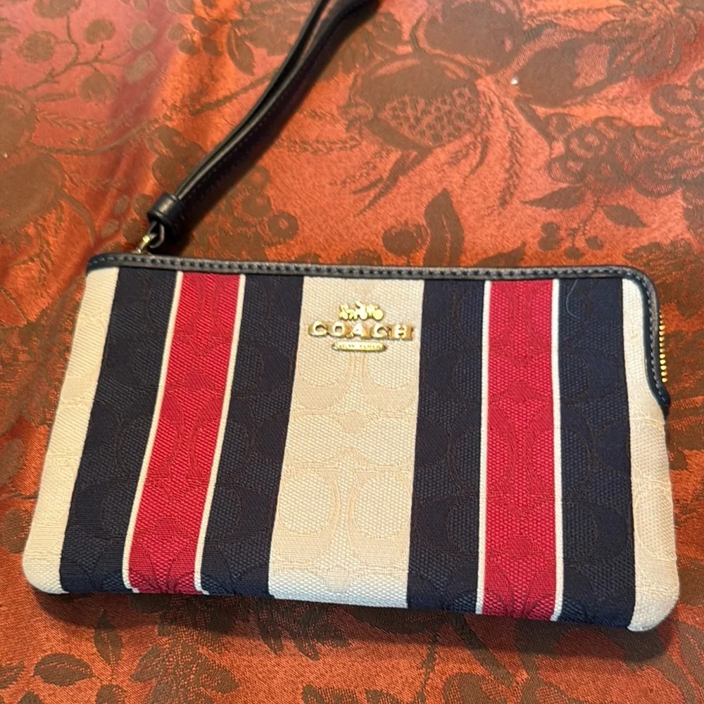 Coach Striped Wristlet in Red, Blue, and Cream - Picture 1 of 3